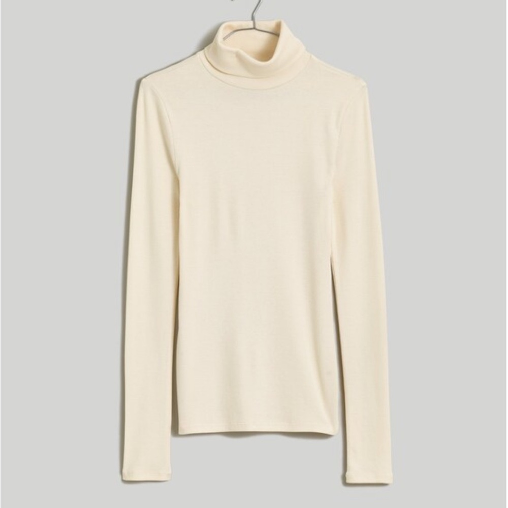 Madewell Brightside Finerib Turtleneck Long-Sleeve Tee in Antique Cream